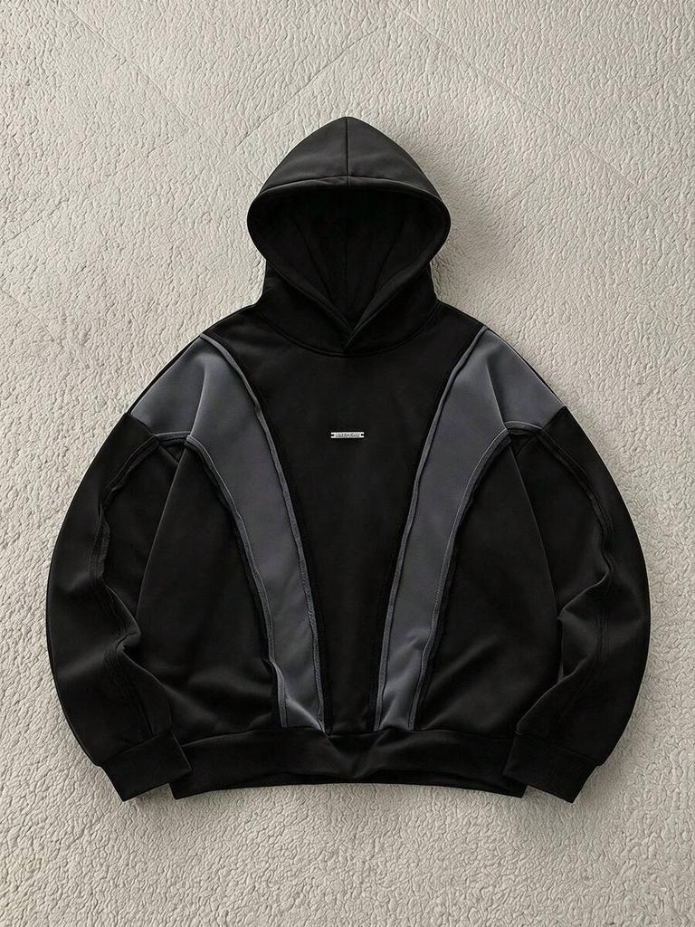Men's American Deconstructed Hoodie Heavyweight 3D Panel Stitching Exposed Seam Loose Drop Shoulder Pullover