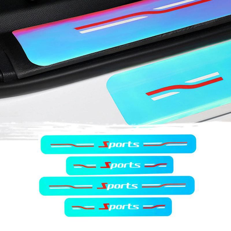 4pcs Car Door Edge Protection Stickers Car Door Sill Reflective Decorative Strips Car Door Sill Anti Kick Strip Auto Accessories