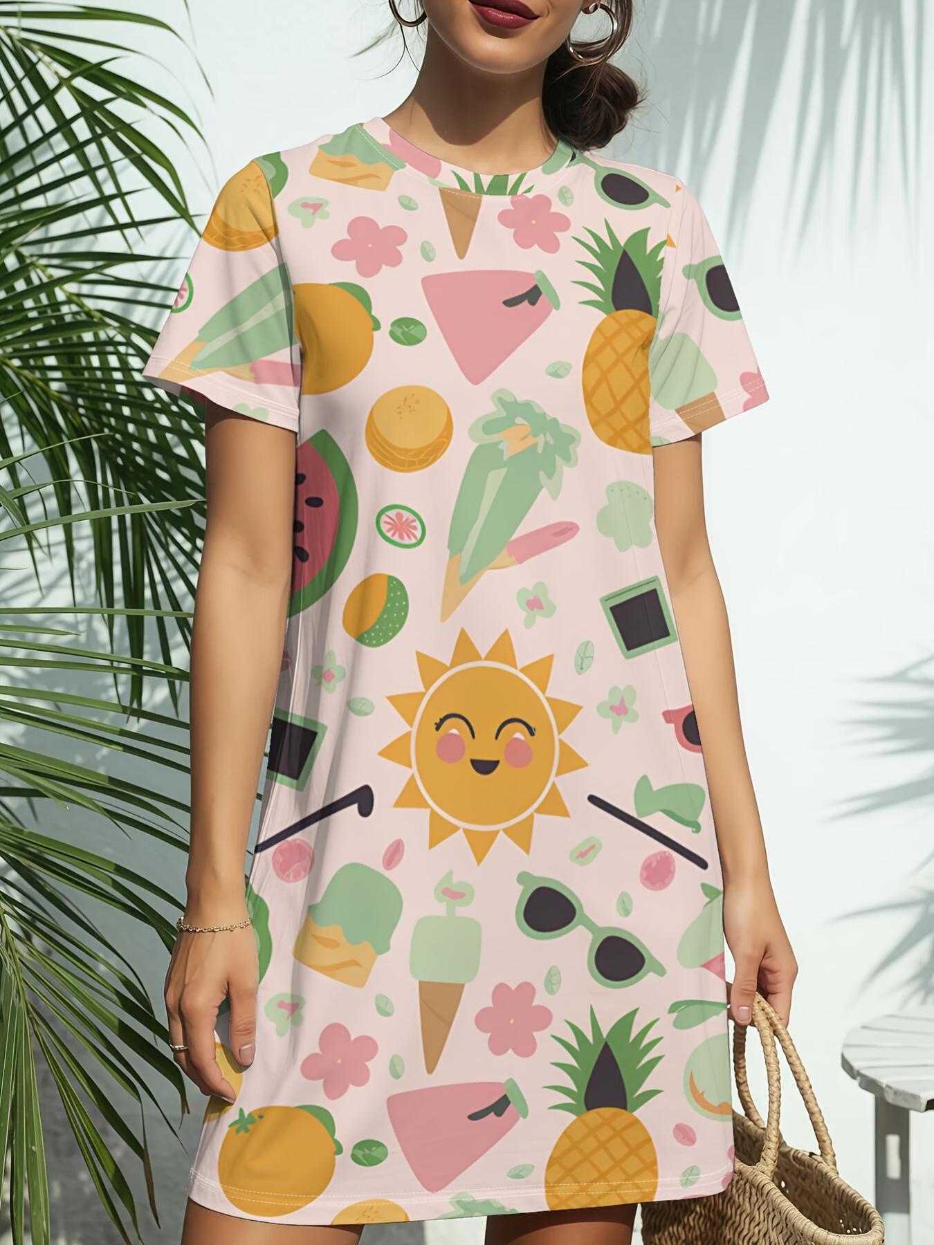 

Summer FruitsNew Women s Crew Neck Short Sleeve T-Shirt Dress. American Style Fashion Trend Digital Print. Spring ; Summer Casual Versatile - Elegant M дубильная кора