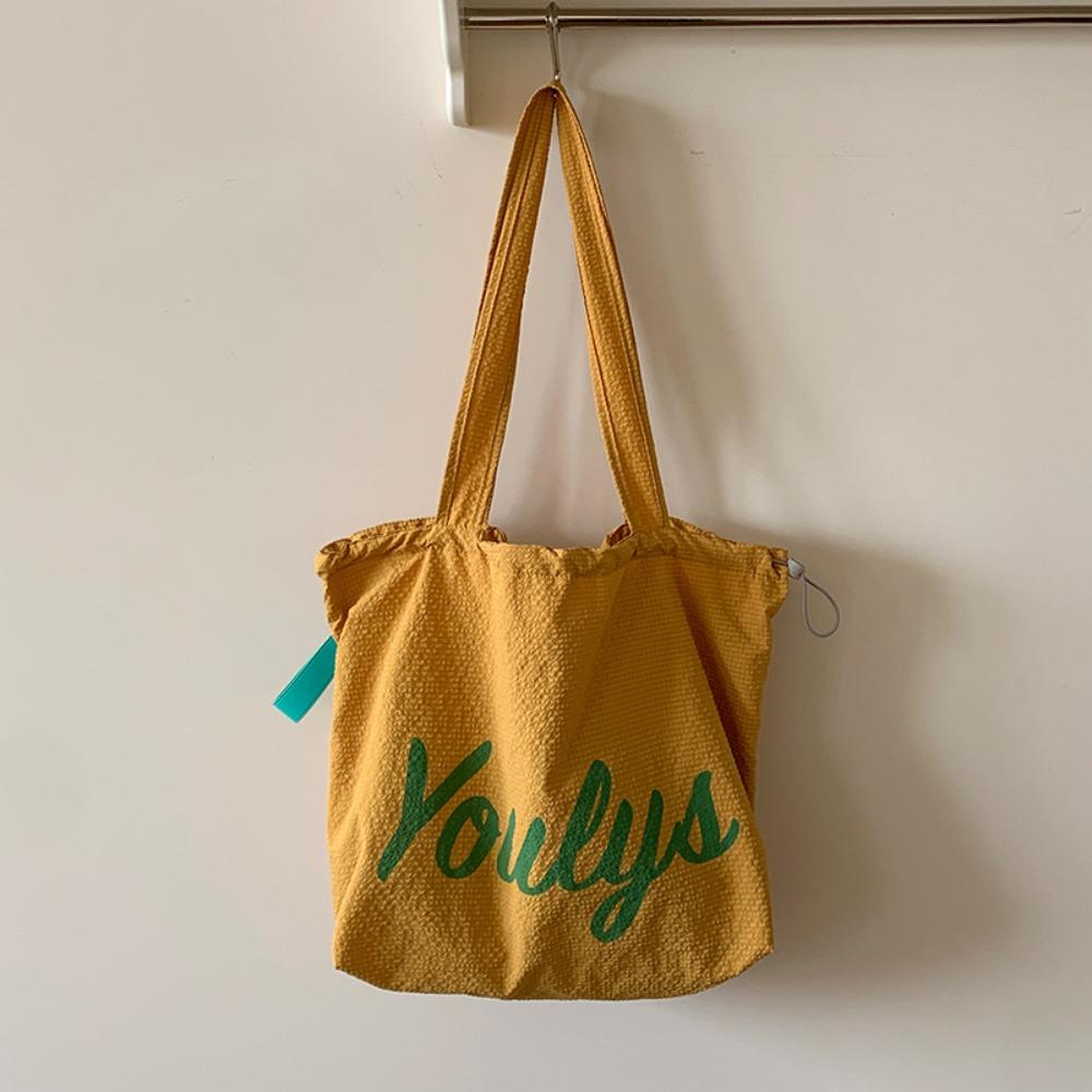 Canvas Drawstring Tote Bag Korean Style Letter Printed Handbag Casual Nylon Shoulder Bag  Women