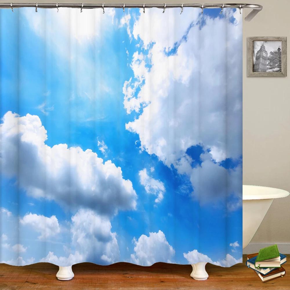 Natural landscape Blue Sky White Clouds Shower Curtains Bathroom Curtain Frabic Waterproof Polyester Bath Curtain with Hooks