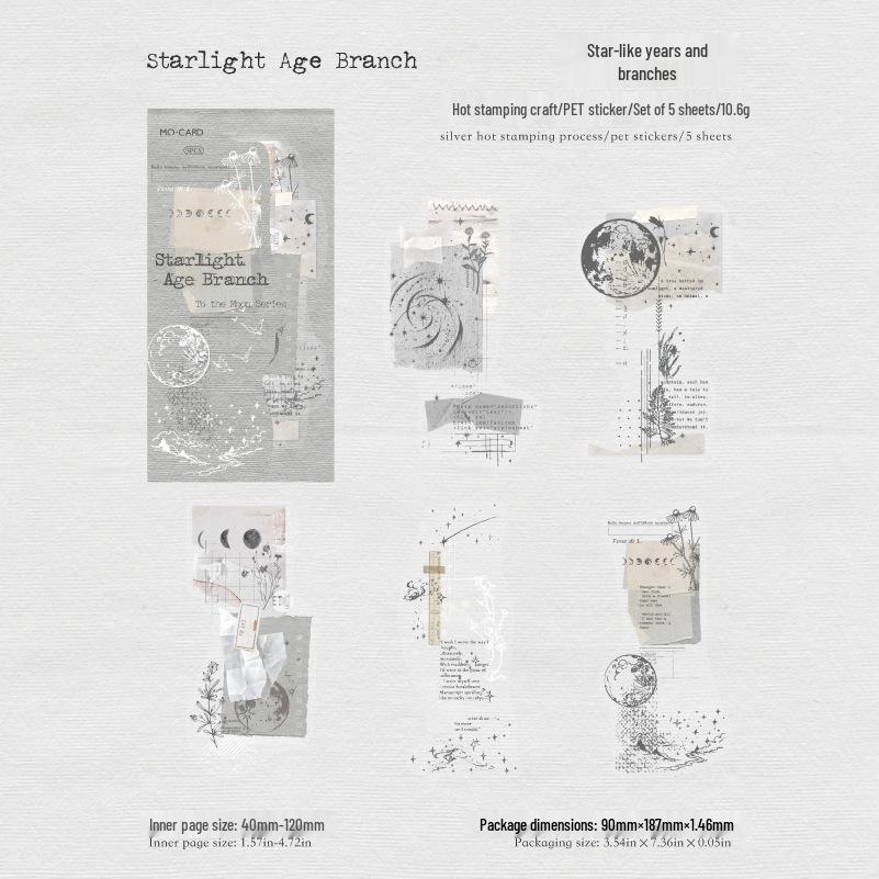 Momo PET 3D Silver Stickers: To the Moon Series - Retro Journal DIY Decoration Pack