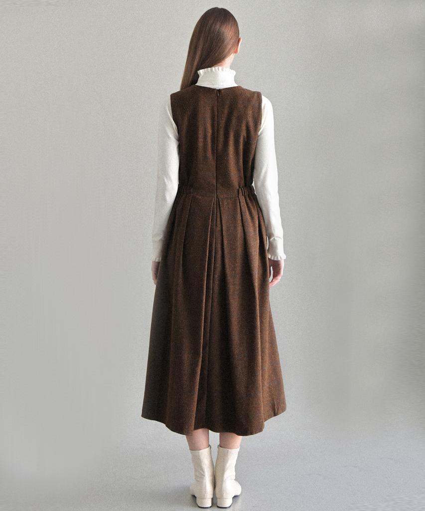 Beullangyu Warm Texture Pintuck Long Dress - Brown