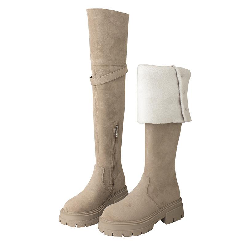 Fashion Women Mid Heels Over The Knee Suede Chelsea Boots New Platform Designer Luxury Shoes Goth Brand Walking Gladiator Mujer Botas