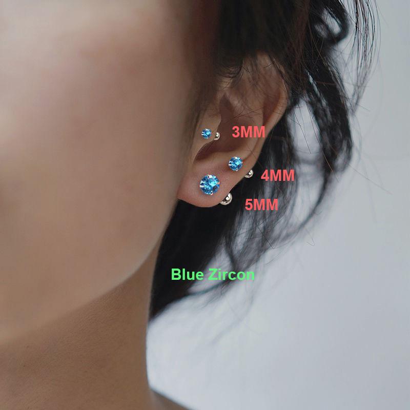 925 Silver 3/4/5MM Round Zircon Mini Stud Earrings For Women Classic Fine Jewelry Piercing Bone Ear Accessories
