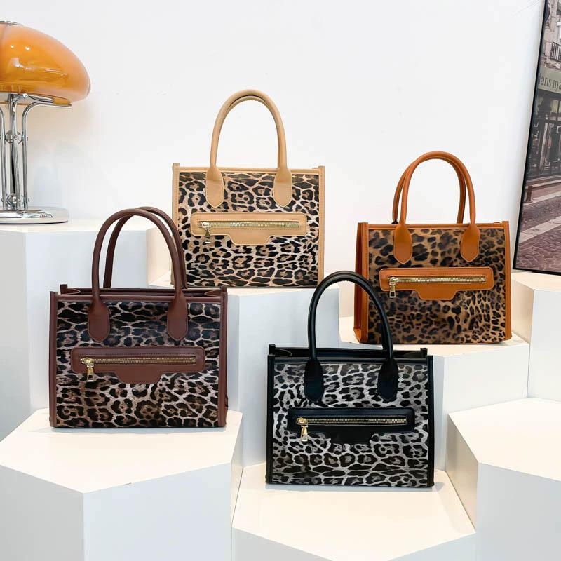 Women's Leopard Print PU Leather Shoulder Bags Casual Handbag Top Handle Purse for Shopping and Travel Commuter Bag
