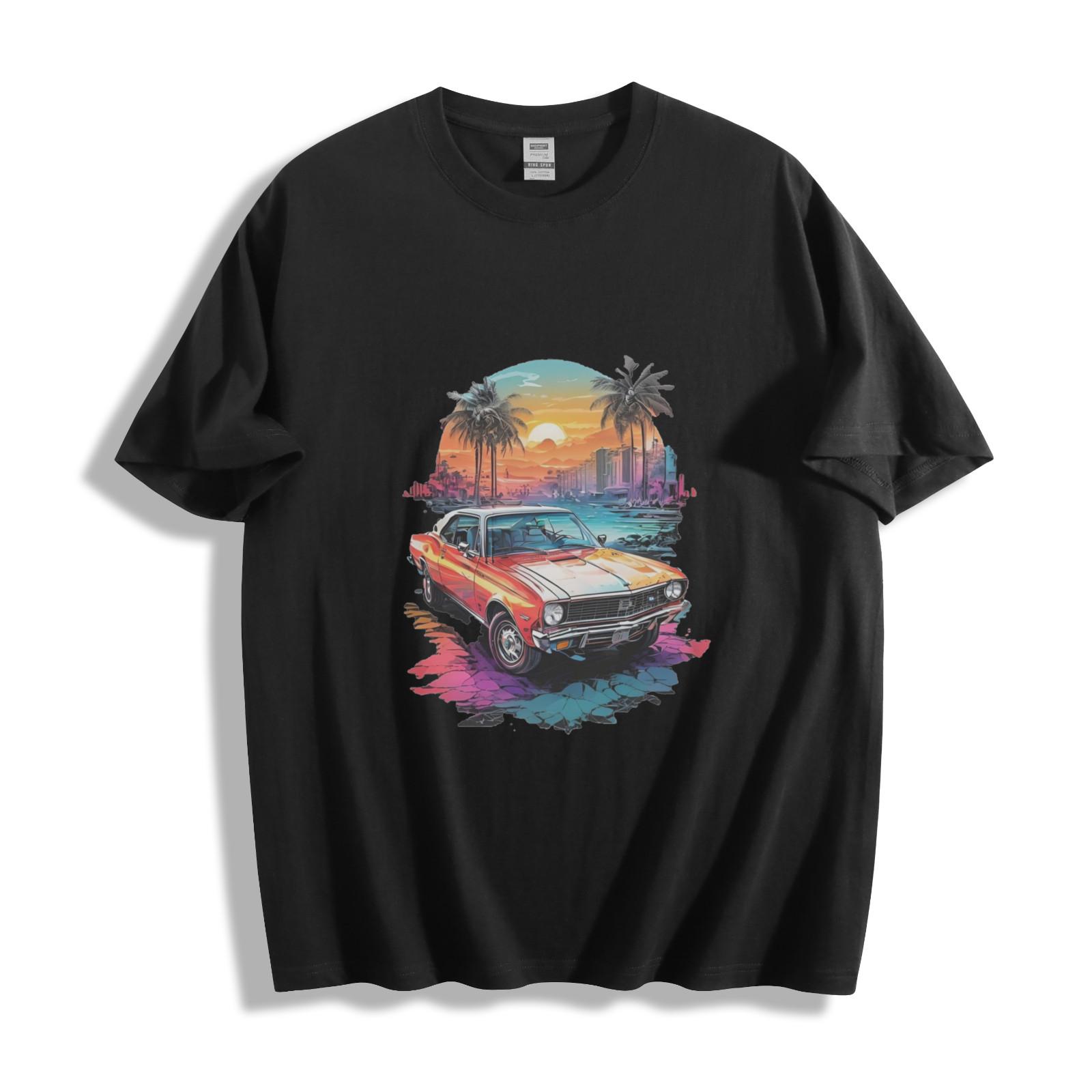 Neon Miami Muscle Car T-Shirt Mens Womens Tees Top - Vibrant Retro Vibes Unisex Tee 3XL