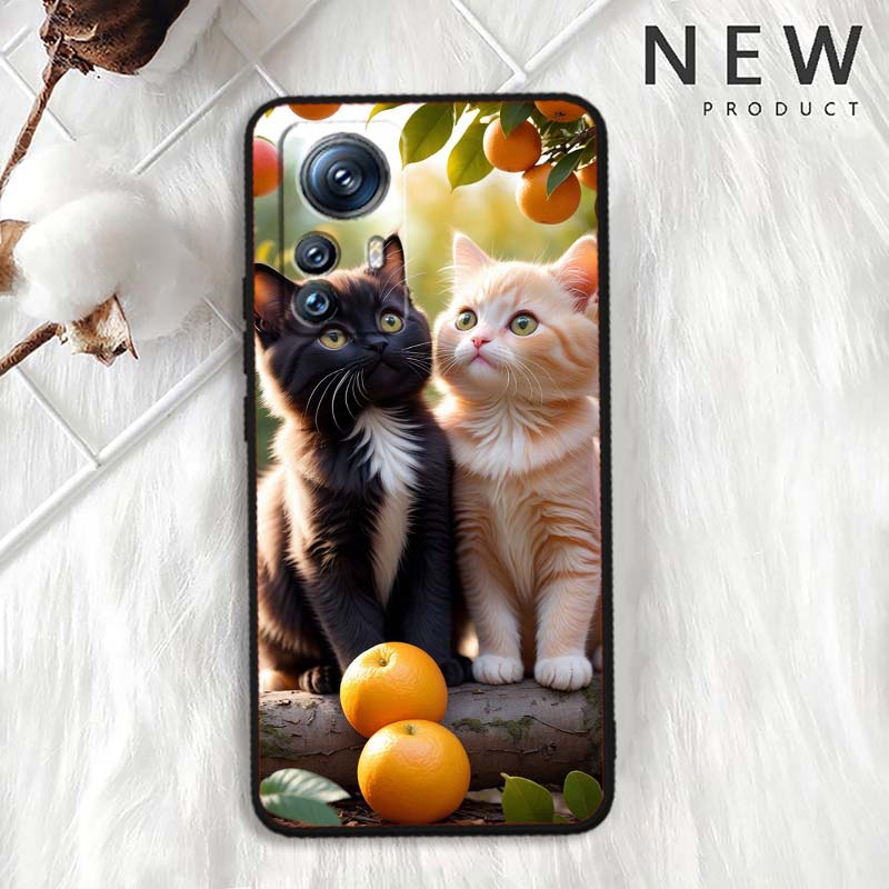 Cute cartoon cat illustration For Xiaomi Mi 15 14 13 13T 12 12T 12S 11 11i 11T Pro Ultra Lite 5G Black Soft Phone Case