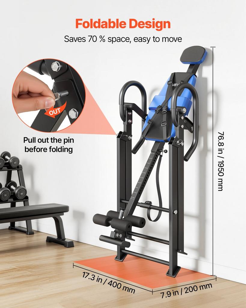 Inversion Table, 136 kg Capacity Heavy Duty Back Inverter Stretcher, Inverted Table with Dual-Roller Locking, Decompression Tables for Shoulders,