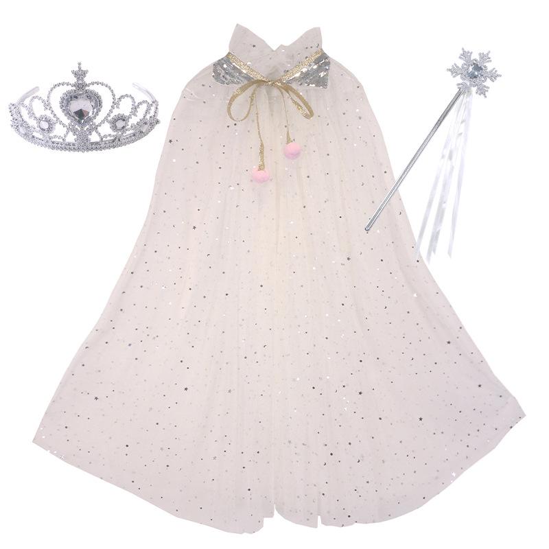Girls' Elsa Princess Frozen Crown Set with Sequined Cape Shawl