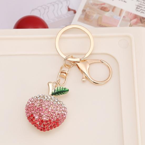 Peach Keychain Full Diamond Gradient Sparkling Crystal Alloy Fruit Key Ring with Lobster Clasp for Keys Bags Car Backpack Pendant Charm Gift
