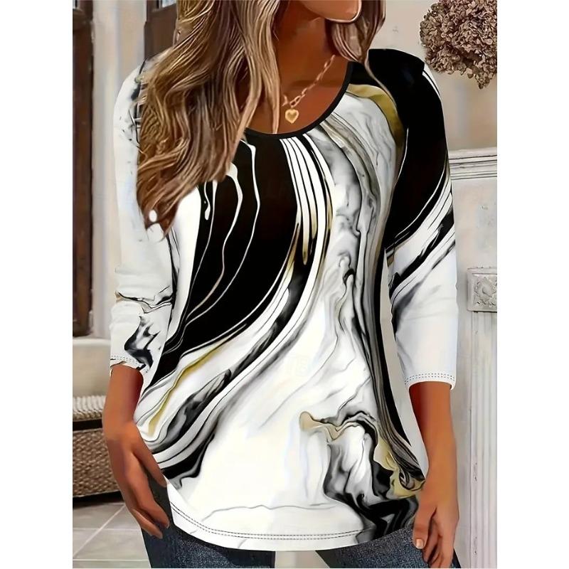 Women's T Shirt Magma pattern printing Vintage Stylish Long Sleeve Crew Neck Regular Tops Daily Going out Weekend Print  Spring