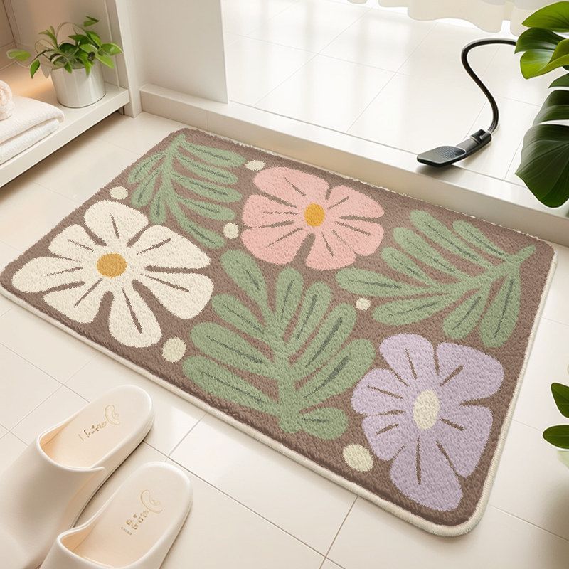 Floral Leaves Green Bath Mat Botanical Bathroom Rug Non Slip Absorbent Floor Mat For Shower Tub Bedroom Plant Lover Decor