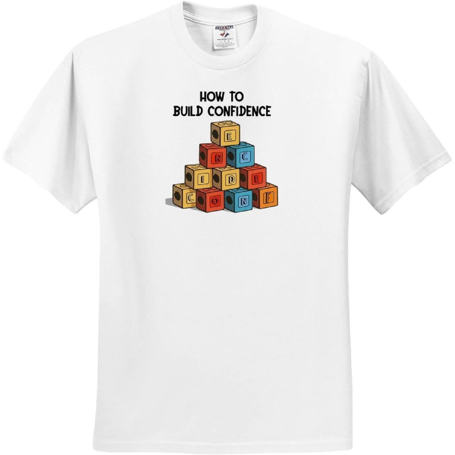 3dRose, Funny How to Build Confidence Satire Using Building Blocks, T-Shirt S