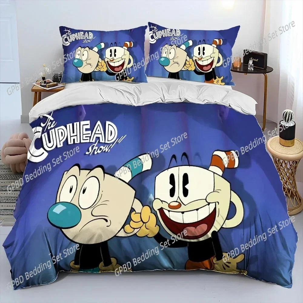 Cuphead E Mugman, Gioco 3D Nuovo Copripiumino Federa Set Biancheria da Letto Adulto Ragazzo Ragazza Decorazione Camera da Letto Bambini Singolo Matrimoniale Grande