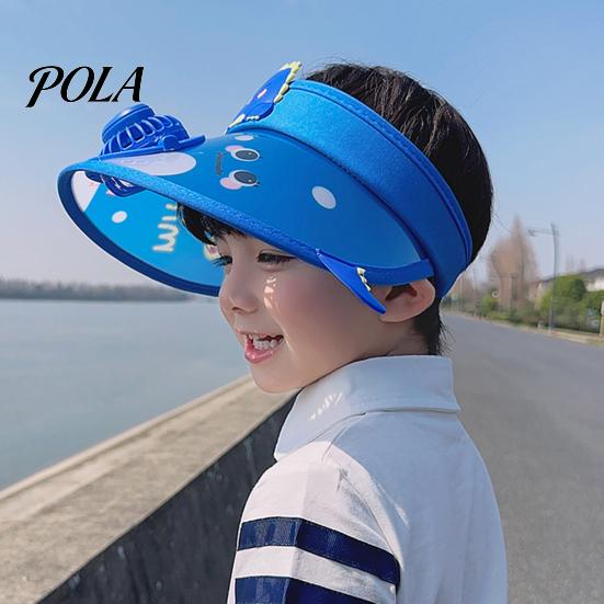 Children Cooling Beach Hat Cartoon Kids Sun Visor with USB Charging Fan UPF50+ Summer Curved for Outdoor Empty Top Wide Brim Sunhat Boys Girls