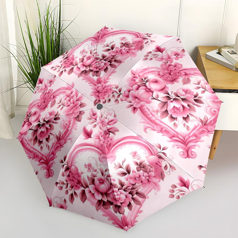 

1pc Automatic Open/Close Umbrella with 8-Rib Sturdy Iron Frame & Elegant Floral Print - Heavy-Duty Automatic Open/Close Mechan Iron&8K