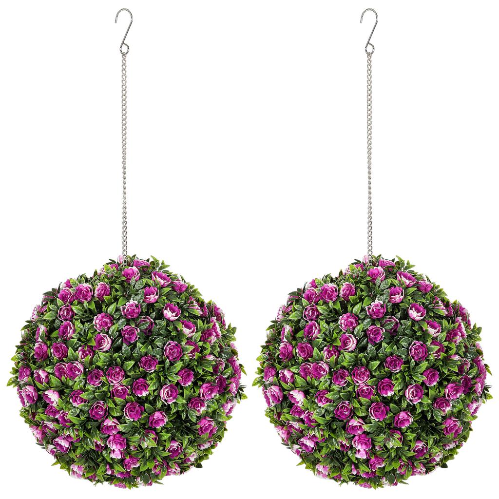Set of 2 Decorative Artificial Plants, UV-protected Artificial Plant Topiary Rose Balls, Fake Plants for Home Indoor outdoor Decor, 28cm, Purple