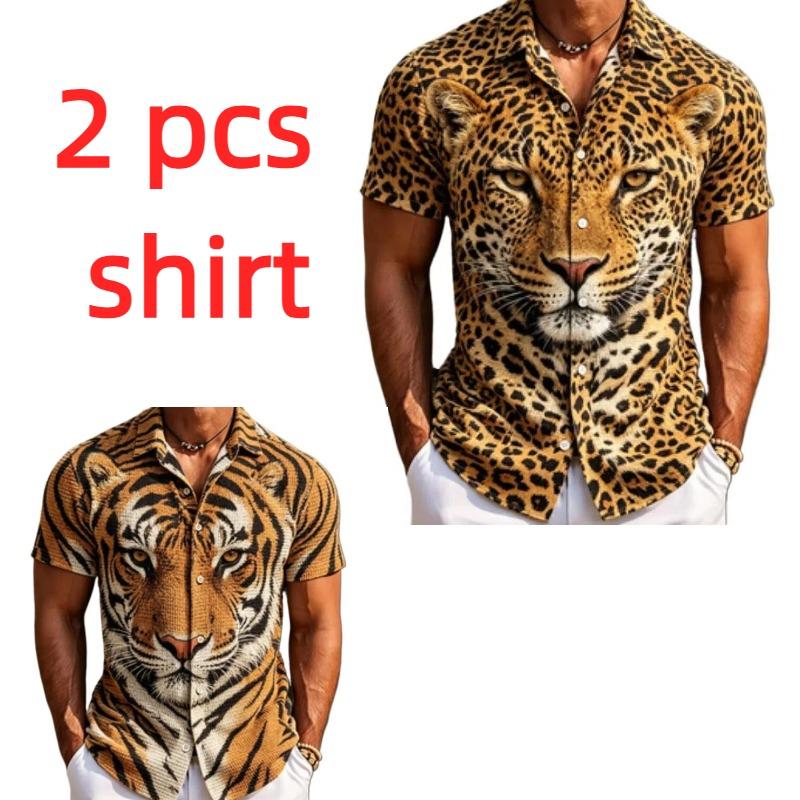 Homewear Men's Shirts Beast Wolf Tiger Leopard Printed Short Sleeved Shirts Summer Men's and Women's Fashion Holiday Shirt