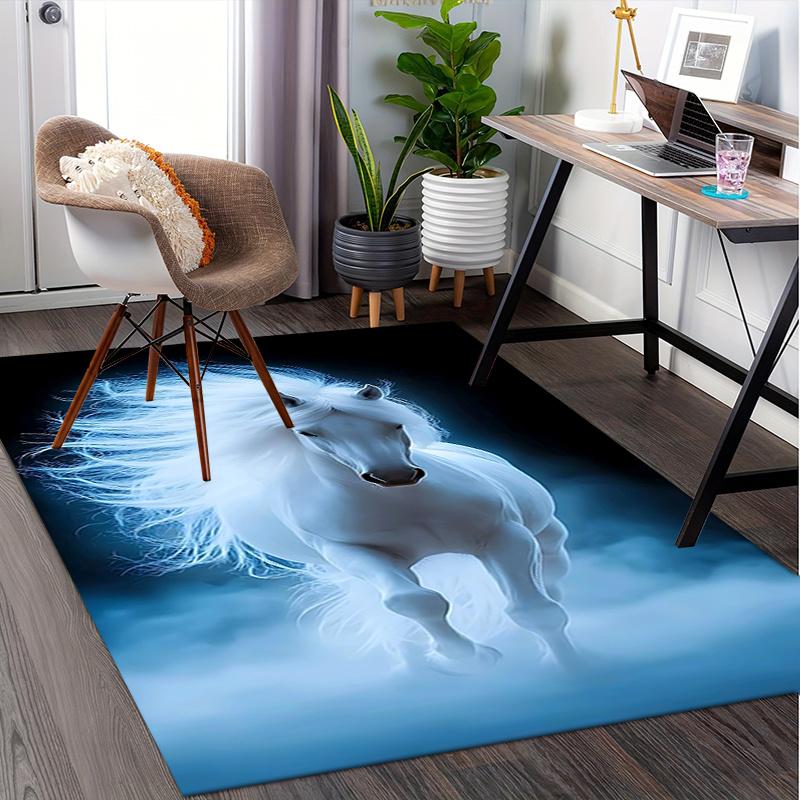 Charming White Horse Chair Mat Office Carpet, Oversized Rug for Home Decor, Sofa Mat, Desk Protector
