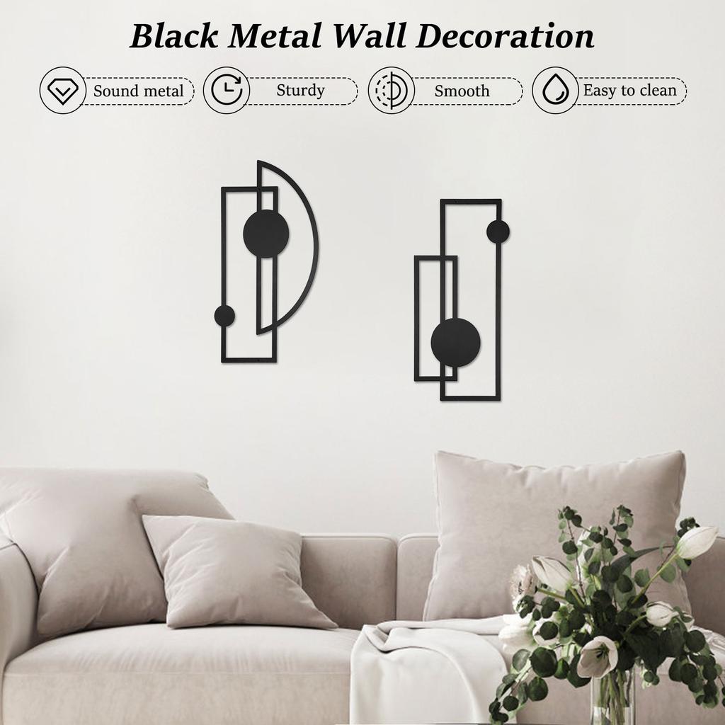 2Pcs Black Abstract Metal Wall Art Vertical Minimalist Decoration Modern Geometric Decor 3D Textured Sculptures for Living Room
