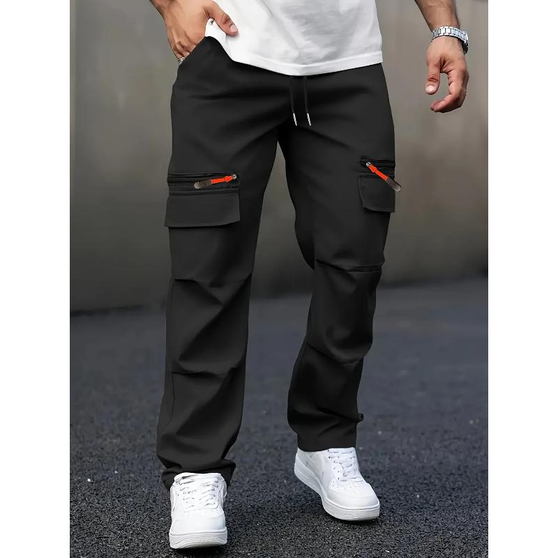 Casual Men's Cargo Pants Multiple Pockets - Straight Leg Loose Fit Zipper Details Perfect for Spring and Fall