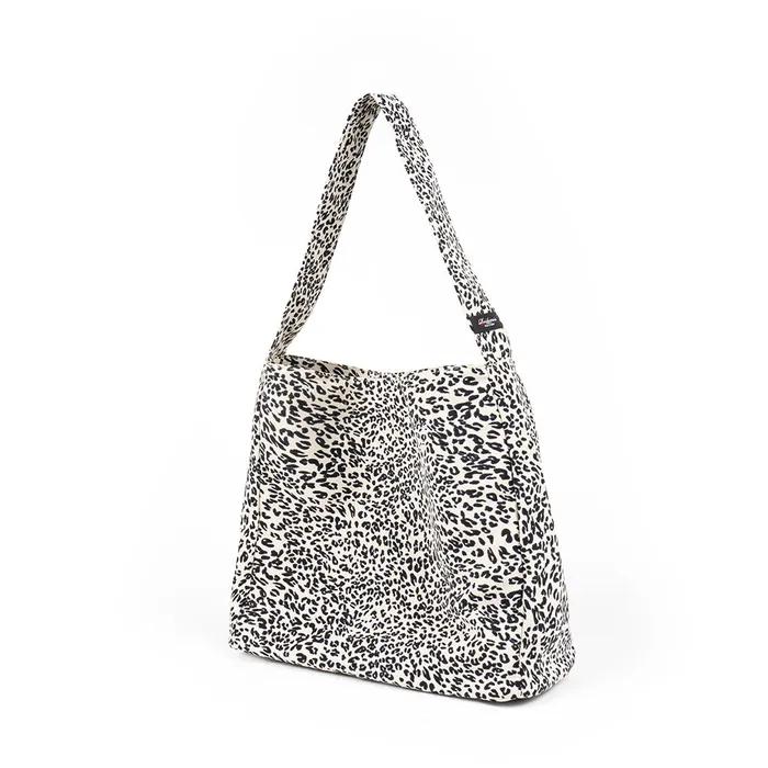 Leopard Flat Hobo Shopper Bag (White)