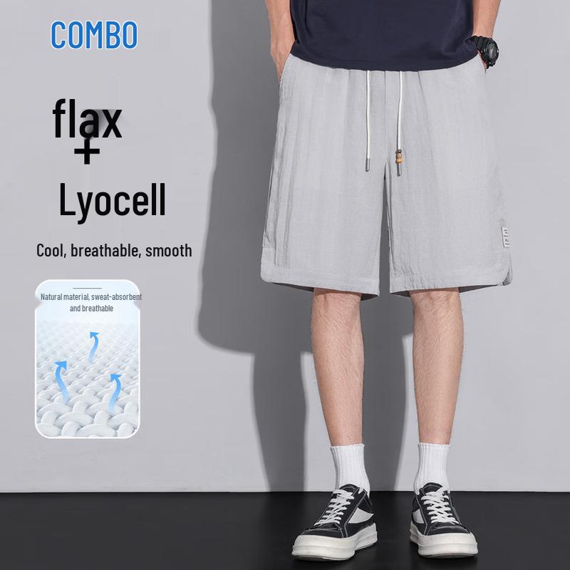 Men s Tencel Linen Blend Loose Fit Casual Shorts 2XL светло-серый