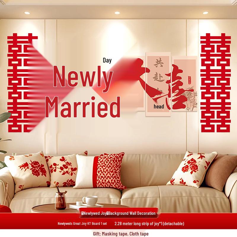 Double Happiness Wedding KT Board Sticker for Living Room and Bride s Morning Robe Background
