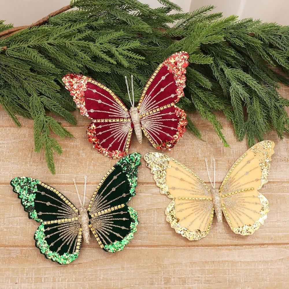 Flokowana Aksamitna Świąteczna Ozdoba Motyl Sztuczny Motyl Wisząca Dekoracja Dekoracja Choinki