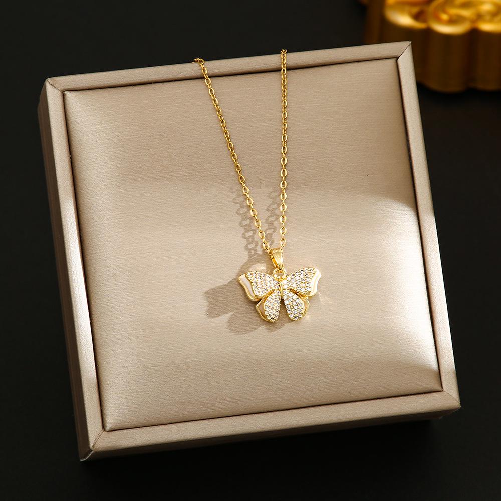 Korean Butterfly Tassel Luxury Diamond Titanium Steel Necklace - Women's Versatile Clavicle Jewelry