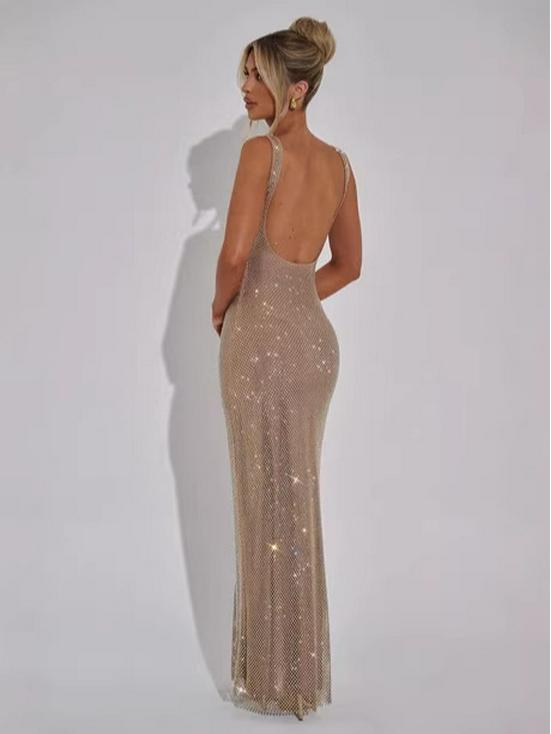 2026 European & American Summer Backless Sequin Evening Gown with Spaghetti Straps