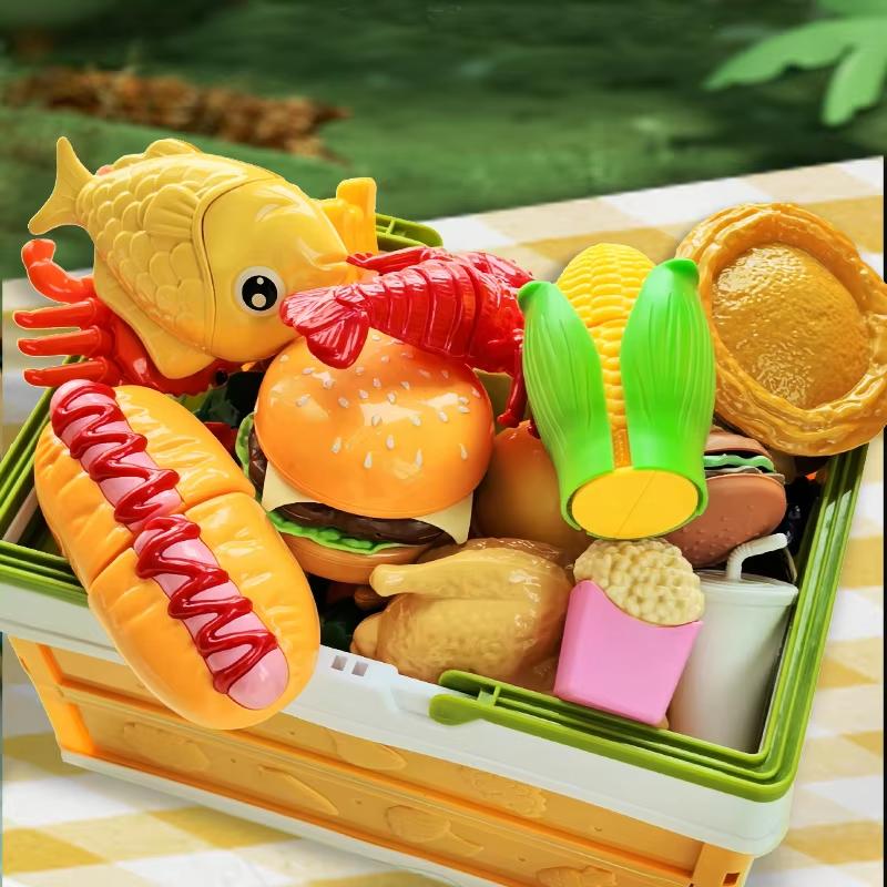 Kids Mini Kitchen Toy Pretends Play Simulated Food Hamburger Vegetables and fruits  Accessories for Children Educational Gift
