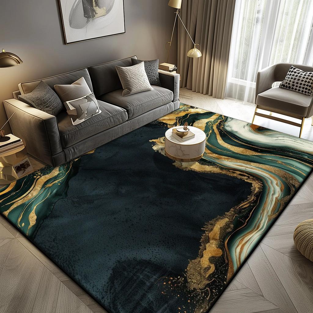 Luxury Marble Large Area Rug Black Gold Abstract Carpet for Living Room Sofa Lounge Coffee Table Non-Slip Soft Floor Mat