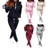 2 Pcs/Set Women Hoodie Pants Suit Solid Color Plush Long Sleeves Thick Top Elastic Waist Ankle-banded Trousers Sport Fitness Outfit Fall Winter