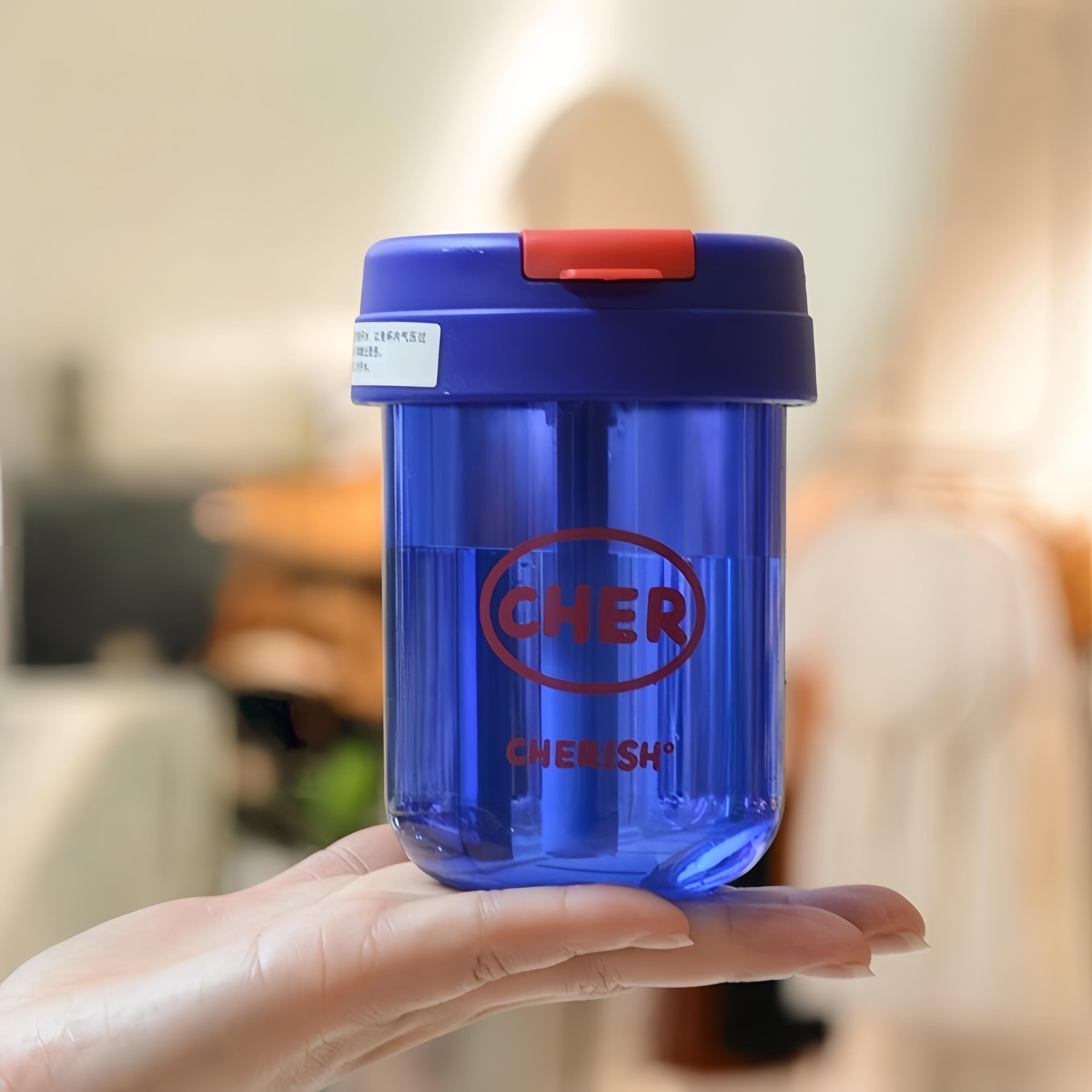 

330ml Mini Plastic Straw Water Bottle Anti-fall&Leakproof Cute Portable Outdoor Sports Water Bottle Kids Juice Cup Drinkware 330ml синій