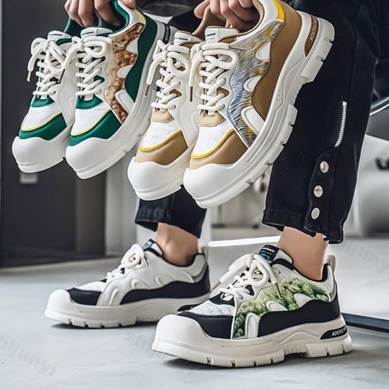 Fashion Men Shoes 2025 New Spring Fashion Trend Niche Design Breathable Thick Soled Flat Shoes Sports Comfortable Casual Chunky Sneakers