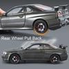 1:24 GTR-R34 Sports Car Model Toy Music Light Pull Back Diecast Metal Shock Absorption Supercar Models Home Decor Decoration