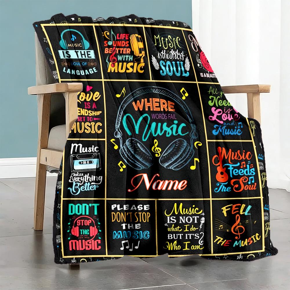 Music Customize Text Blanket Gift Personalized Blanket Durable Comfort Suitable for Couch Picnics Bed Home Decor for All Occasions