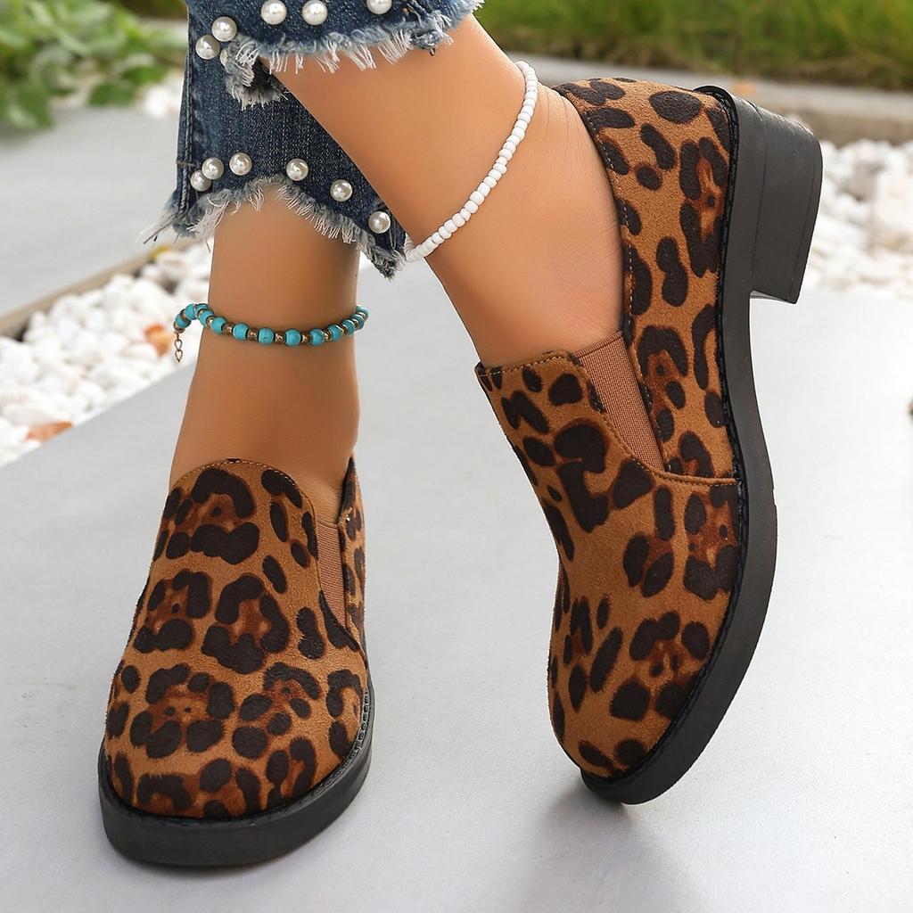 Übergröße Einzelne Schuhe Damen Herbst Neu Spitz Leopardenmuster Lässig Dicke Ferse Ein Pedal Einzelne Schuhe Damen