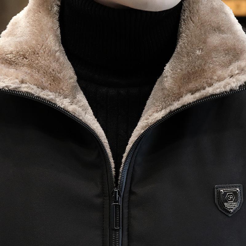 Herr Höst och Vinter Fleece Förtjockad Affärsjacka Varm Vadderad Jacka Plyschkrage Jacka