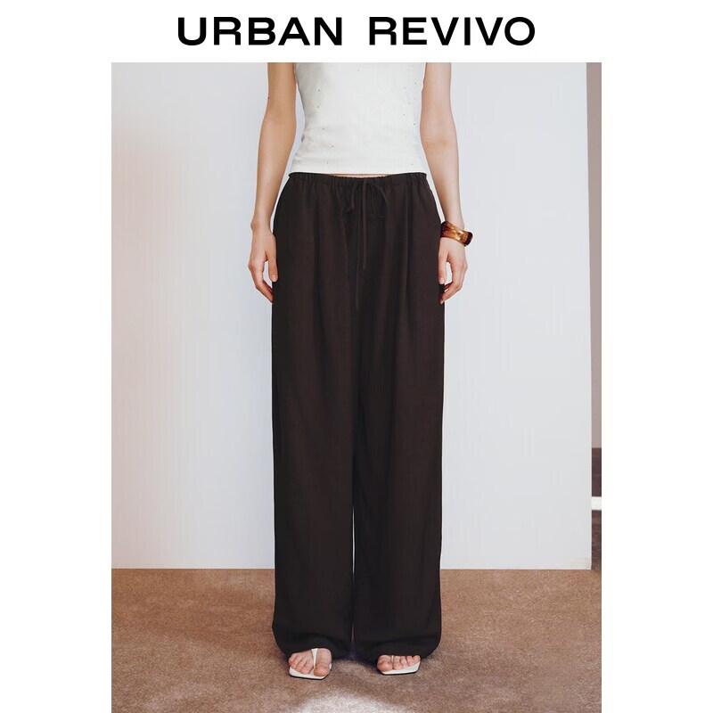 UR Women s Retro Elastic Waist Tie Wide-Leg Pants M