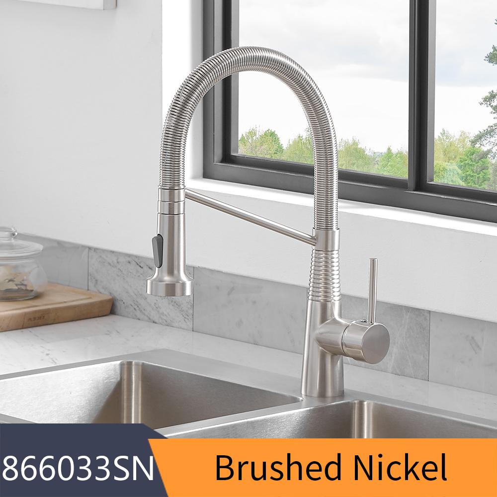 Brushed Nickel Kitchen Faucet Single Hole Pull Out Spout Kitchen Sink Stream Sprayer Head Brushed Nickel Mixer Tap 866033