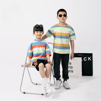 Kinderbekleidung Sommer Koreanische Version des neuen Jungen Kurzarm CUHK Kinder gestreifte Bluse Mädchen Kurzarm T
