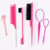 6pcs Hairdressing tool set,weaving tool ring,rat tail comb,tearing comb brush,edge control brush,suitable for all hair types