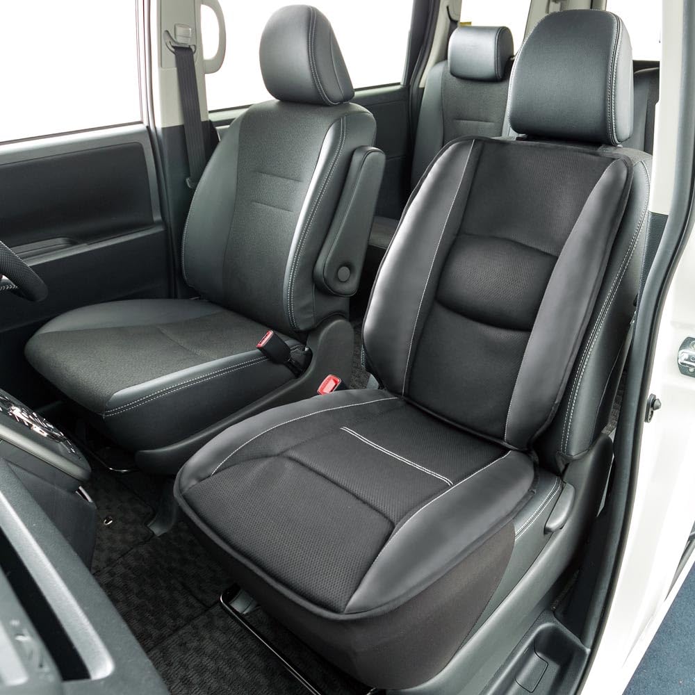 BONFORM Sport Leather Seat Cushion for with Light/Standard Cars, Double, Skirt-Shaped Stopper, 50x104x2-6cm, Black, 5346-07BK