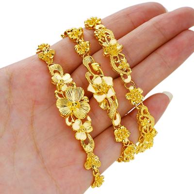 Kum Altın Pirinç Altın Çiçek Bileklik Takı Vietnam Kumu Altın Kaplama 24k Altın Kadınlar için Bileklik