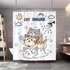 Cute Cat Shower Curtain Playful Cartoon Cats Rainbow Hearts Design Vibrant Cat Shower Theme Polyester Easy Clean With Hooks