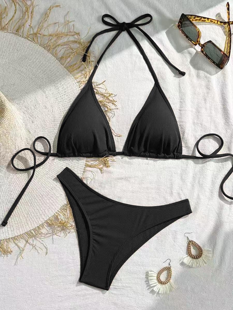 

Sexy three-point solid color simple split bikini bikini swimsuit women s small pit strip L