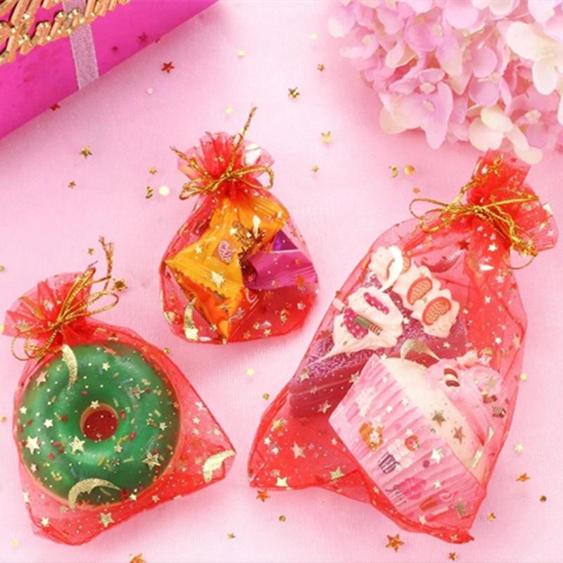 50PCS Moon Stars Drawstring Organza Bags Jewelry Gift Bags Pouches Gold Star Organza Favor Pouches for Christmas Wedding